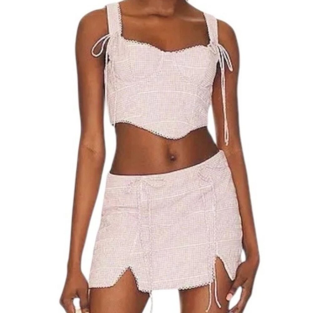 For Love & Lemons Pink Gingham Set Aubrey Skirt Ali Bustier